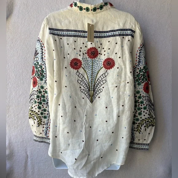 Sundance Canyon Sunset Embroidered Long Sleeve Shirt Collared Button Down Linen - Picture 3 of 5